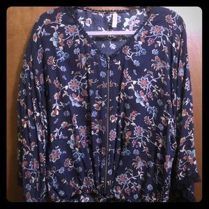 NAVY!! Kimono inspired zip-up jacket